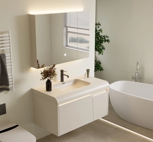 Miroir intelligent anti-buée avec éclairage intégré, style crème français, armoire de salle de bain murale sans joint - Product Image 2