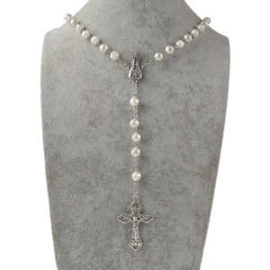 Mode Vintage Religieux Blanc Rose Chapelet Notre Dame <span class=keywords><strong>de</strong></span> <span class=keywords><strong>Fatima</strong></span> Pendentif Croix Baptême Collier <span class=keywords><strong>De</strong></span> Perles pour Femmes - Product Image 5