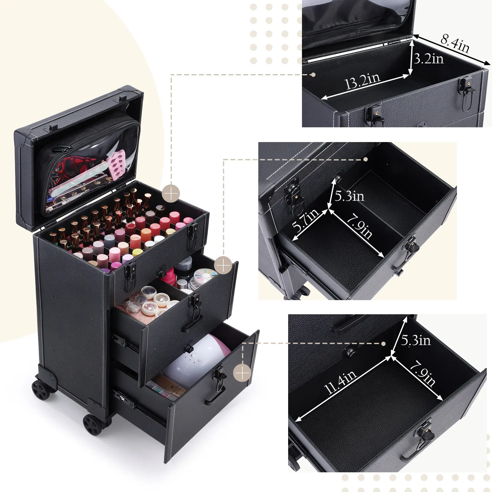 Makeup Storage Box Beautician Suitcase Aluminum Roller Barber Toolbox Retro Nail Art Trolley Box