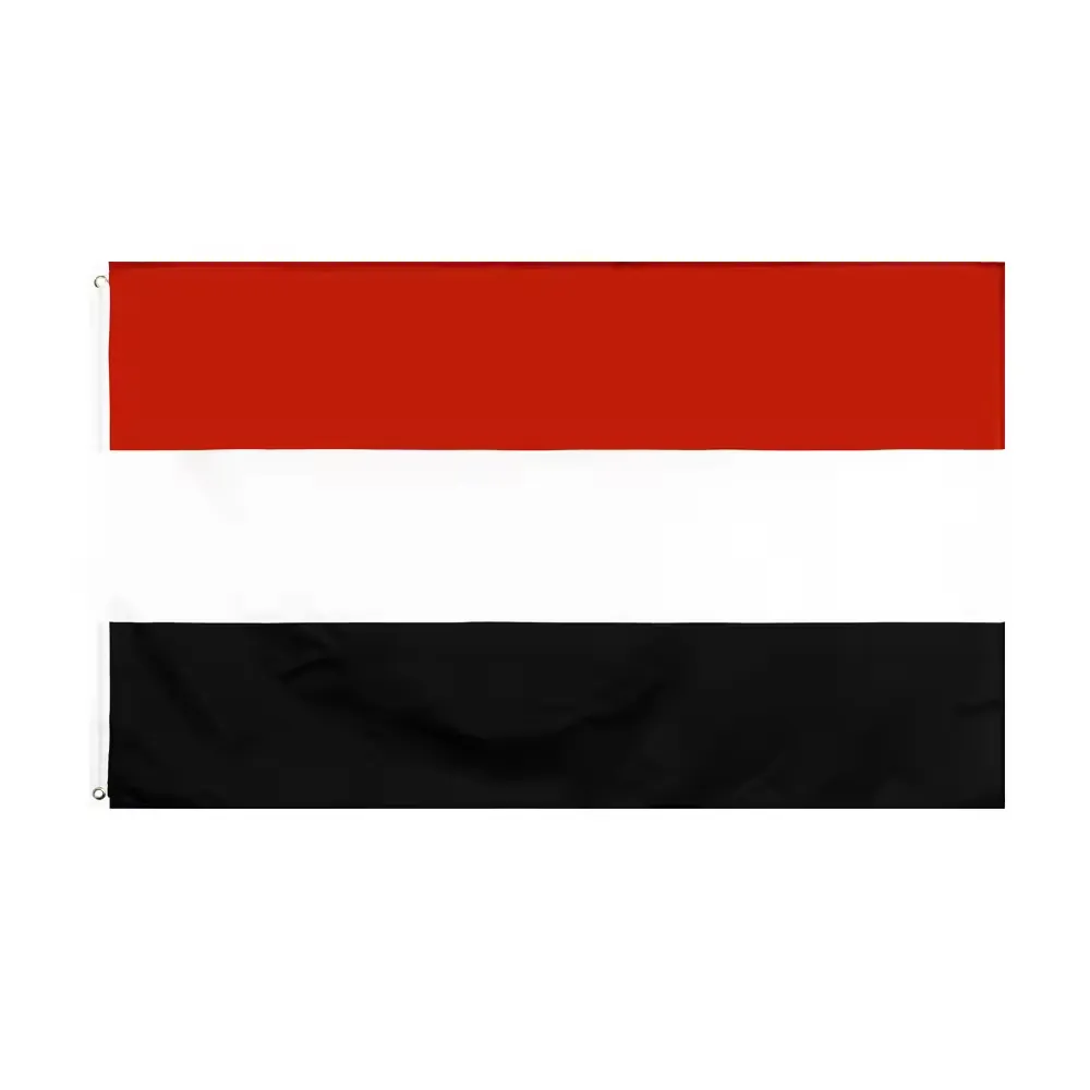 Großhandel hochwertig 3 x 5 Fuß Polyester rot weiß schwarz Nationalflagge des Jemen mit Messing-Grommetten für den Außenbereich