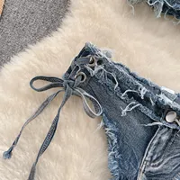 Logo personnalisé maillot de bain femmes Sexy Denim costumes Bikini ensemble à lacets cordon maillots de bain 2025 Vintage jean deux pièces maillots de bain