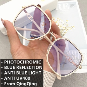 Lunettes Photochromiques Anti-Reflet Vert Argent Grand <span class=keywords><strong>Carré</strong></span> avec Strass Latéraux Scintillants pour <span class=keywords><strong>Femme</strong></span> et Fille, Verres à Changement de Couleur - Product Image 2
