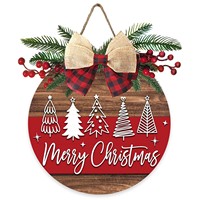 Joyeux Noël Décoration de porte personnalisable style Art Déco en bois naturel pour porte d'entrée, idéale pour les fêtes de Noël et la maison de campagne