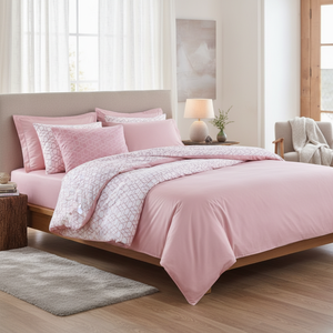 Cotton Box Luxury Geometric Satin Duvet Cover <b>Set</b> Best Pink for Home-Minimal King and Twin Sizes with 4 Pcs <b>Comforter</b> - Product Image 3
