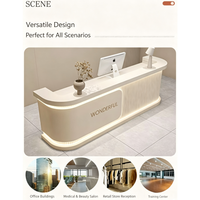 Comptoir de réception en bois courbé simple et luxueux avec éclairage LED, fabricant OEM pour salon de beauté, hôtel, bureau, commerce de détail, école, caisse