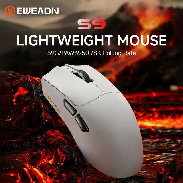 EWEADN S9 Mouse High DPI 3395 Paw Sensor BT 2.4G Mouse Lightweight 8k Polling Rate Wireless Gaming Mouse for Gaming Office Pc