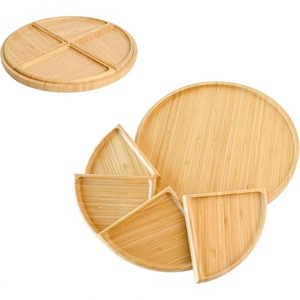 Bamboo Wooden Serving <b>Trays</b> Set With <b>Large</b> And Small Plates For Snacks Cheese Charcuterie Board Home Use Eco Friendly - Product Image 2