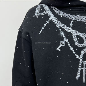 Sweat à capuche en éponge française de haute qualité unisexe logo imprimé personnalisé sweats à capuche en coton Boxy lourd strass fabricants de sweats à capuche - Product Image 4