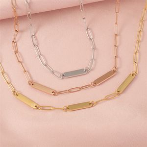 18k 镀金不锈钢防水首饰 DIY 激光雕刻锁骨链项链定制长条吊坠项链 - Product Image 1