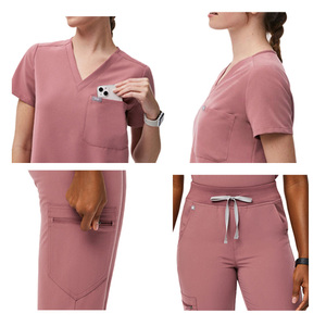 Set <span class=keywords><strong>di</strong></span> Divise Mediche per Infermieri e Dottori in Spandex Intrecciato con Logo Personalizzato, Traspiranti, Comode, per Ospedale, Ordini OEM e Grandi Quantità - Product Image 5