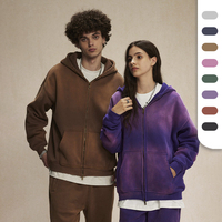 Hoodie Unisex dengan Resleting Dua Arah, Logo Custom, 360gsm Katun Campuran, Pewarnaan Semprot, Hoodie Retro Washed