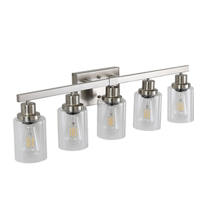 Lampe <span class=keywords><strong>de</strong></span> courtoisie moderne à 5 lumières en nickel brossé <span class=keywords><strong>avec</strong></span> abat-jour en verre transparent <span class=keywords><strong>Luminaire</strong></span> mural contemporain pour <span class=keywords><strong>salle</strong></span> <span class=keywords><strong>de</strong></span> <span class=keywords><strong>bain</strong></span> et lampes à <span class=keywords><strong>miroir</strong></span> - Product Image 3