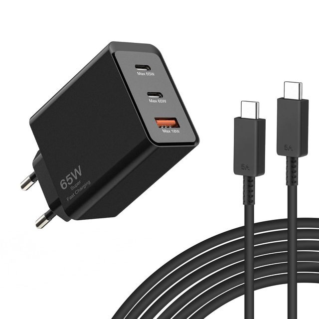 HYTO GaN 65W Charger USB C Fast Charger 3-Port with 1M 5A Fast Charging Cable PPS Fast Charger USB C Power Supply for Samsung