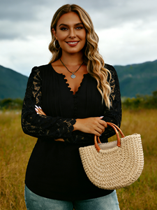 Camisa de Mujer de Talla Grande con Botones, Estilo Europeo, Casual, de Encaje, Manga Larga, Fibra de Leche, para Primavera/Verano/Otoño - Product Image 5