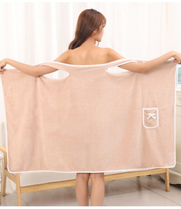 Serviette de bain portable en velours corail avec nœud, jupe de bain pour adultes, absorption rapide de l'eau, séchage rapide, sans perte de fibres - Product Image 2