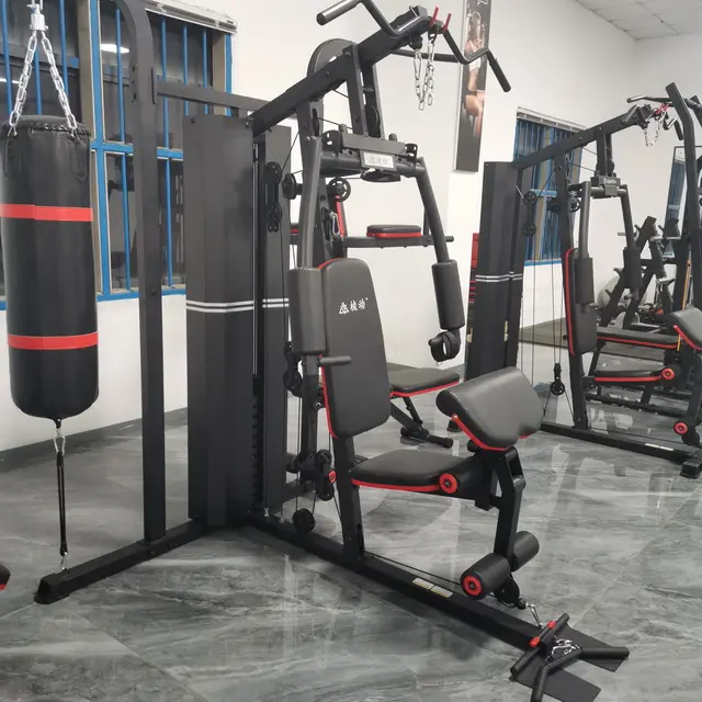 Mesin latihan kekuatan multifungsi Gym rumah mesin Smith 3 stasiun multifungsi