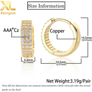 Pendientes de Diamantes de Imitación Personalizados Estilo Hip Hop para Mujer Veromca, Pendientes de Circonita Cúbica Doble Chapados en Oro de 18K - Product Image 1