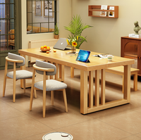Table à manger en bois massif avec pieds à lattes verticales, bureau à domicile, table de conférence, vente en gros pour cuisine, restaurant, appartement