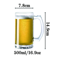 Mug à bière classique en verre transparent avec poignée, grand format, style pub, pour bar, maison, fête, barbecue, pique-nique, compatible lave-vaisselle