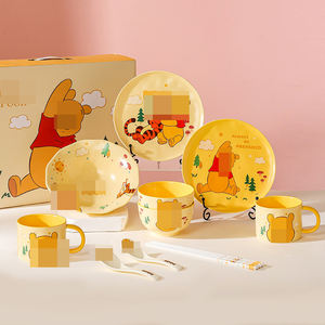 Juegos de vajilla portátil Winniee de dibujos animados para niños, vajilla doble para personas y plato de cerámica, caja de regalo, <span class=keywords><strong>tema</strong></span> de fresa - Product Image 6