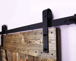 Modern Bi-Folding Sliding Barn Door Hardware <b>Kit</b> Black Iron Flat Track Top Mount Roller for 4 Doors Durable Screw Installation - Product Image 5