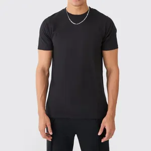 Buona qualità Pima cotone uomo Longline nero Basic Slim Fit T Shirt marchio personalizzato il tuo Logo aderente linea lunga T-Shirt per gli uomini