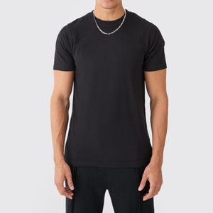 Bonne qualité Pima coton hommes palangre noir basique coupe ajustée t-shirt personnalisé marque votre Logo ajusté serré longue ligne t-shirt pour hommes - Product Image 1