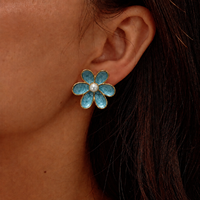 Anting-anting bunga enamel warna-warni musim panas dari baja tahan karat berlapis emas 18K, perhiasan modis untuk pesta wanita
