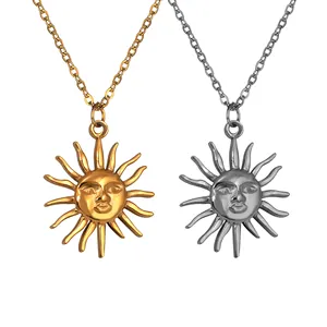Yin Yang Stainless Steel Moon And Sun Pendant Necklace For Men 18k Gold Plated Square Rolo Chain Sun Moon Jewelry Gift