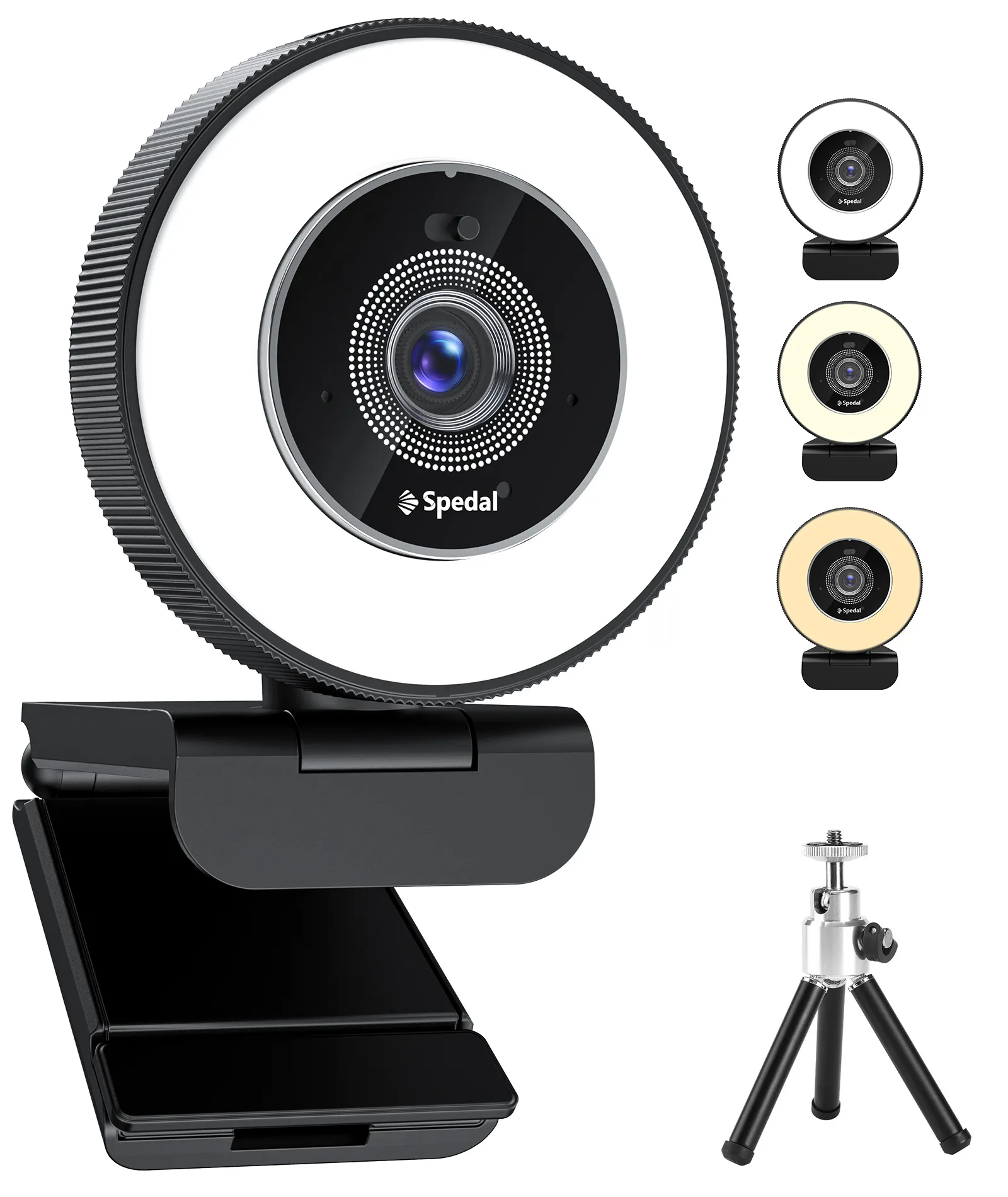 Spedal 966 4K AF USB Webcam with Ring Light, Built-in Privacy Cover Dual Microphone Streaming Web Camera with Tripod for Zoom