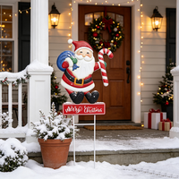 Décorations de jardin en métal décoratives, piquets de Noël Père Noël, décoration artistique en fer durable pour jardin avant, patio, pelouse