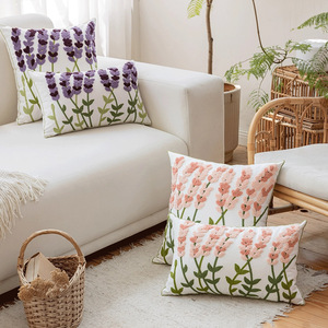 Housse de <span class=keywords><strong>coussin</strong></span> brodée style pastoral américain, motif petites fleurs fraîches, carrée, en coton, pour canapé, taie d'oreiller décorative, décoration intérieure - Product Image 2
