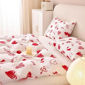 Ensemble de housse de <span class=keywords><strong>couette</strong></span> en forme de cœur, taille Queen, cœurs rouges et roses imprimés sur fond blanc, 3 pièces, ensemble de literie doux, léger et respirant - Product Image 5