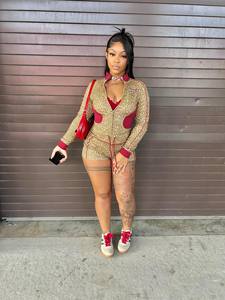 Casual Stretch <span class=keywords><strong>Leopard</strong></span> In Hai Mảnh Ngắn Thiết Lập Với Cardigan Crop Top Sweatershirt Và Chặt Chẽ Cao Eo Quần Short - Product Image 3