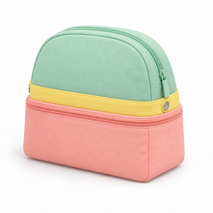 Makeup Organizer <b>Storage</b> <b>Bag</b> Detachable Top Pouch Two Tier Snap Button Candy Colour Block Wash Pouch Custom Logo - Product Image 4
