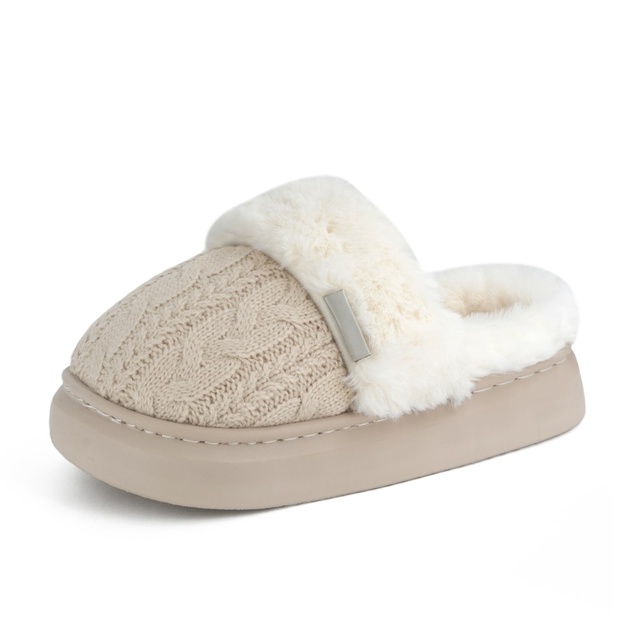 Plush Knitted Women's Slippers with Cozy Fleece Lining, Non-Slip Sole & Memory Foam, Indoor/Outdoor House Shoes ODM/OEM
