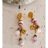 Boucles d'oreilles pendantes JINYOU 5749 en pierre naturelle, plaquées or, avec perles irrégulières en coquillage et corail, pour un été romantique