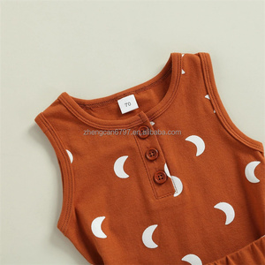 Unisex Custom Two-Piece Set for <strong>Newborn</strong> Babies Moon Printing <strong>Vest</strong> and Shorts Summer Cotton Outfits for Boys and Girls - Product Image 6