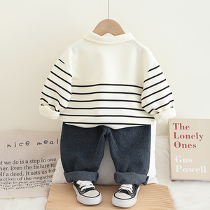 Nouvelle collection 2026 : Ensemble tendance pour garçons – Sweat à capuche, polo rayé à manches longues et <span class=keywords><strong>jean</strong></span> pour le printemps et l'automne - Product Image 3