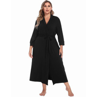 Robe de chambre en modal pour femme, col en V, manches longues, ceinture à nouer, robe de nuit, vêtement de détente, kimono, peignoir