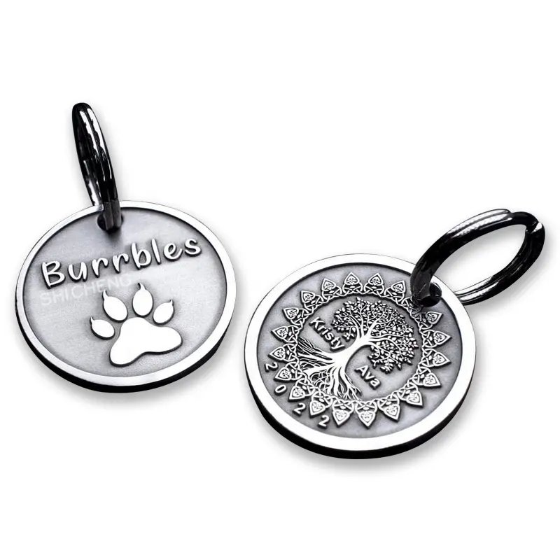 Etiqueta de aleación de zinc y titanio, etiqueta de perro de Metal, grabado al por mayor, logotipo de regalo publicitario personalizado, joyería chapada en oro Pvd