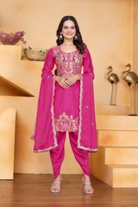 Chinon Silk Dhoti Kurta Set for Women Luxury Coding Sequence Embroidery Work <b>Kurti</b> Legging Set Indian Ethnic Wedding Wear - Product Image 2