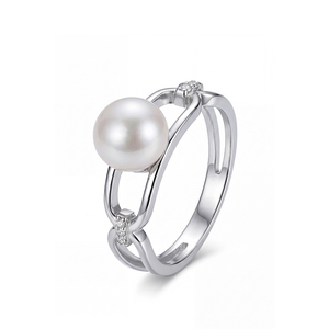 Bague en argent S925 avec perle d'eau douce creuse et zircone cubique, design original – Bijoux pour femmes élégants et minimalistes - Product Image 1