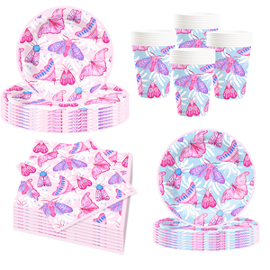 Juego de Vajilla para Fiesta de Cumpleaños Infantil DAMAI con Temática de Mariposas, Incluye 7 y 9 Platos de Papel, Vasos y Servilletas para 8 Personas - Product Image 5