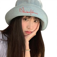 Topi Denim Bordir Kasual Gaya Koboi Jepang untuk Wanita Dewasa, Musim Semi Musim Panas, Besar, Bernapas, Dapat Disesuaikan, Pelindung Matahari