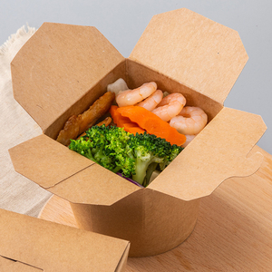 Dùng một lần mì xô giấy kraft Hộp Ăn Trưa giấy kraft đáy tròn cốc takeout bao bì vuông tròn xô thức ăn nhanh bát - Product Image 4
