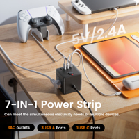 Multiprise OEM 1,5 m avec prises EU, rallonge électrique portable avec 3 ports USB et 1 port Type-C, 16A 250V
