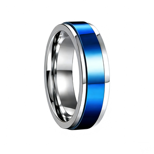 Wholesale 5.5mm Blue Plated Stainless Steel <strong>Spinner</strong> <strong>Ring</strong> High Polished Beveled Edge Waterproof Wedding Engagement Men Jewelry - Product Image 1