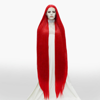 Perruque Lace Front Rouge de 1,7 Mètre de Long, en Fibre Futura de Haute Qualité, Extra Longue, Lisse et Haute Densité, pour Drag Queen