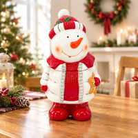 Pot à biscuits festif en céramique, bonhomme de neige, avec détails chapeau rouge et agneau de Noël, corps blanc, décoration de Noël pour la maison, pour les boutiques de cadeaux et la vente en gros